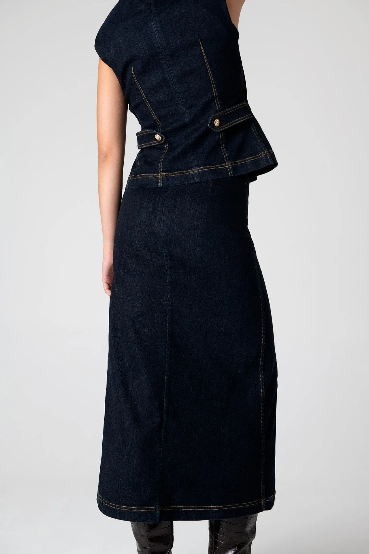 Navy Blue Nadia Long Skirt In Cotton