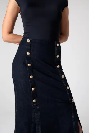 Navy Blue Nadia Long Skirt In Cotton