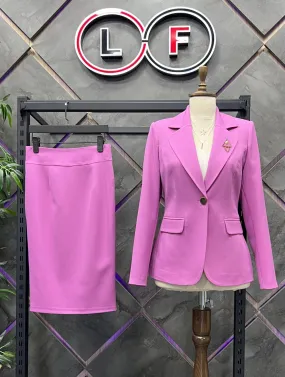 NDL Women Brooch Detail Skirt Suit Lilac for Women - Surprise