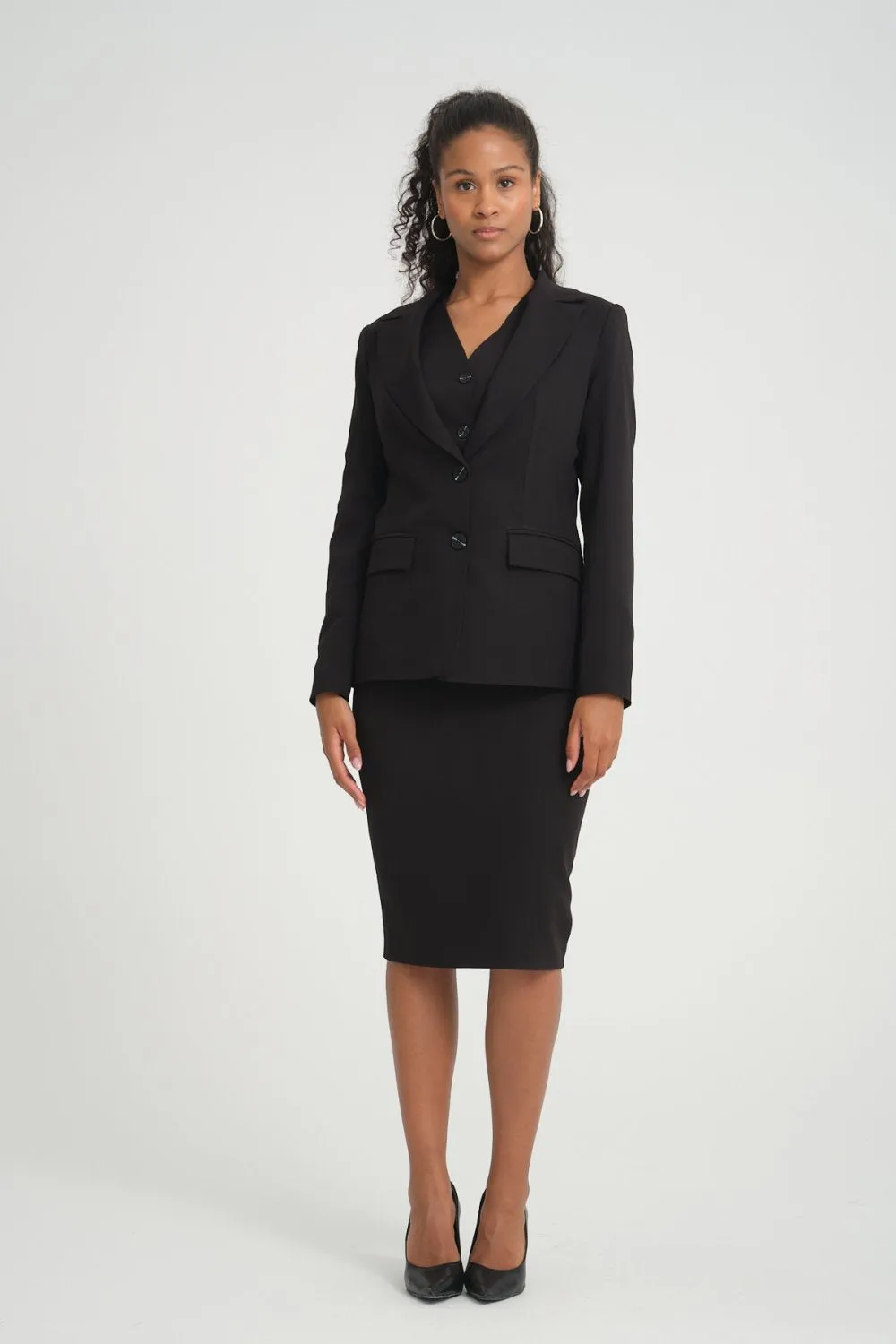 NDL Women Three-Piece Women's Suit with Vest-Jacket Skirt Black - Neunkirchen