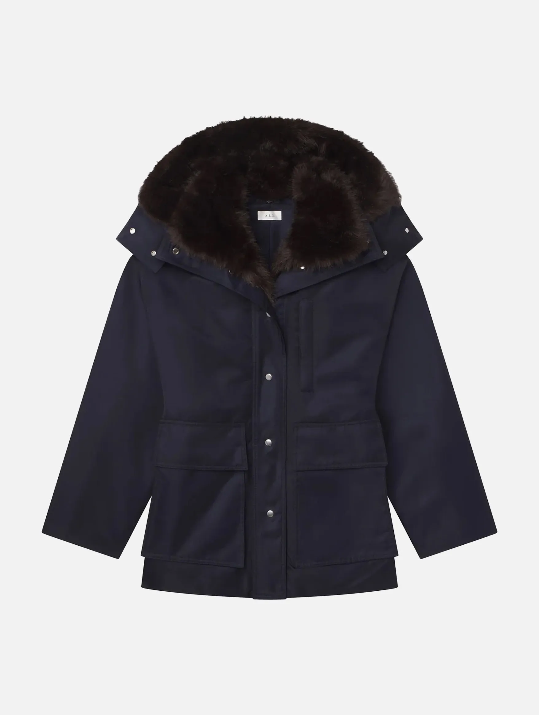Nolan Faux Fur Trim Coat in Navy Romeo
