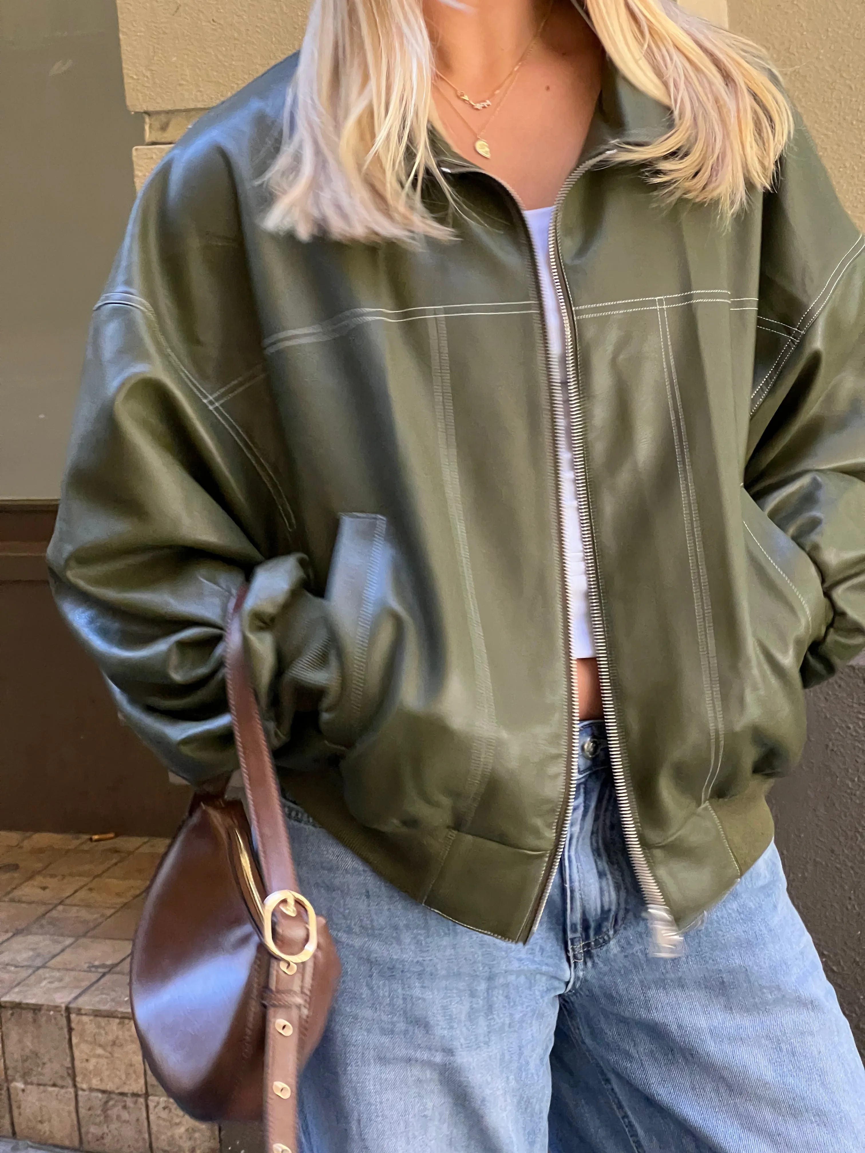Olive Harper Faux Leather Jacket