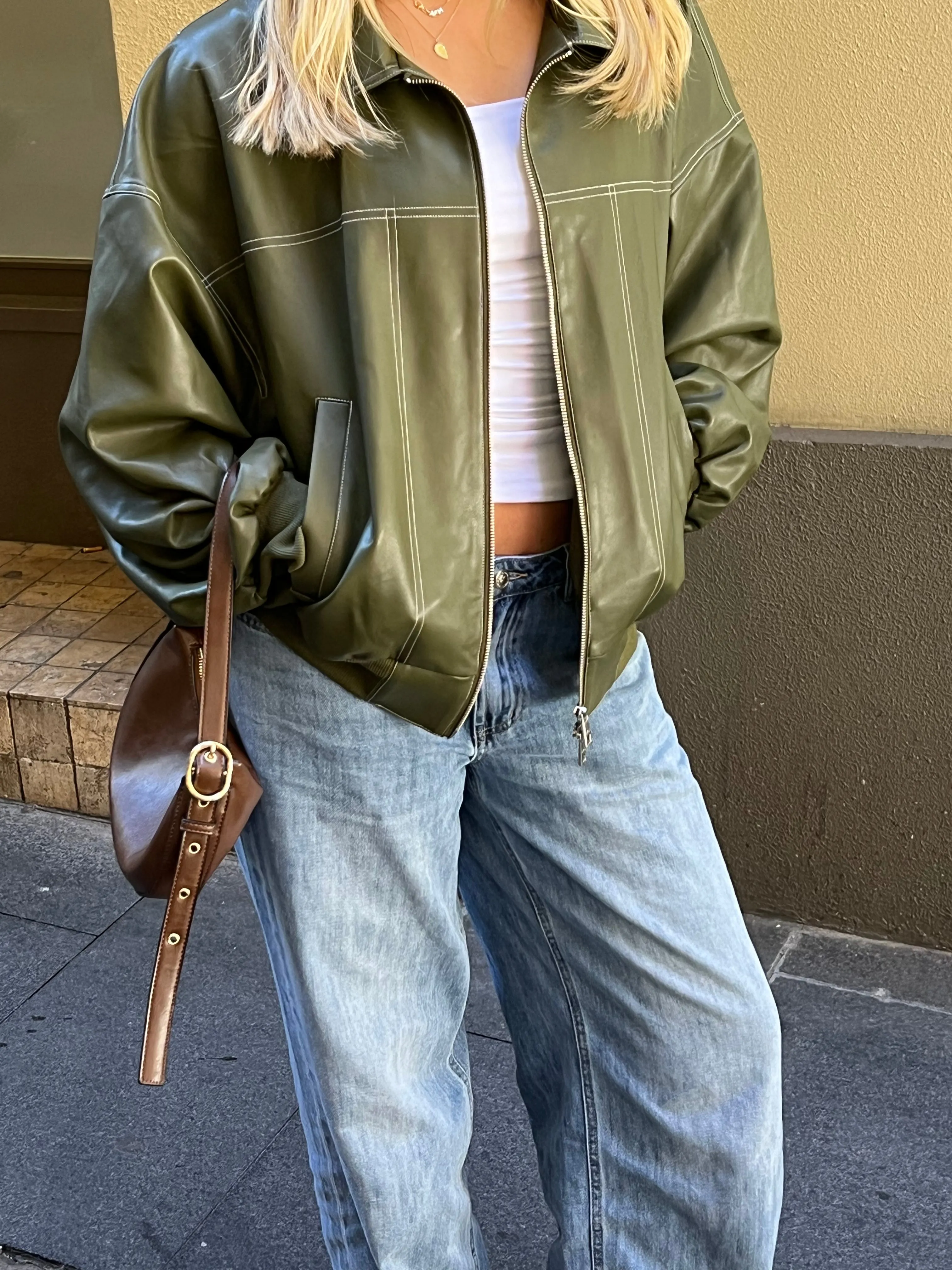 Olive Harper Faux Leather Jacket
