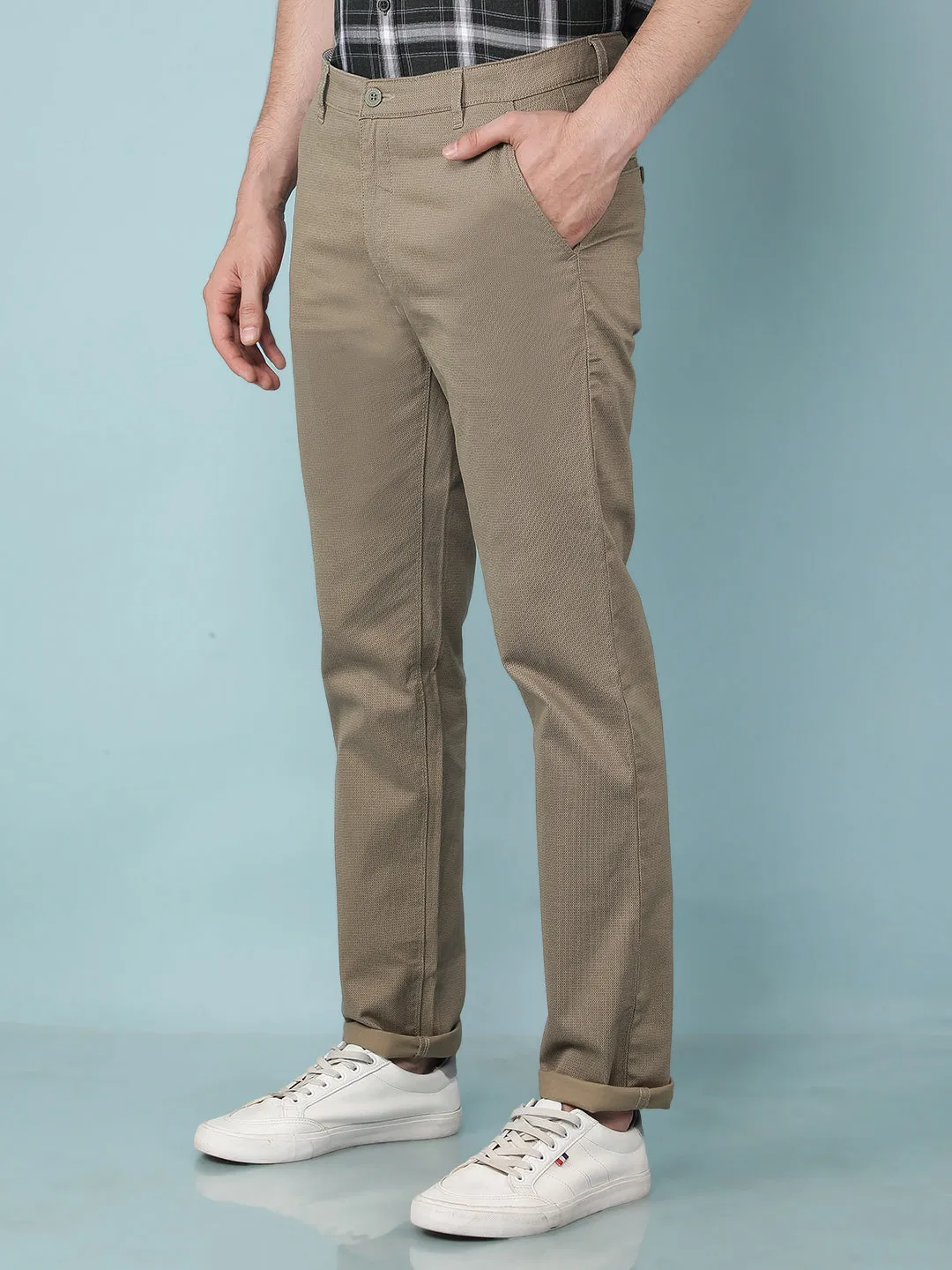 Olive Printed Chinos Straight Trousers