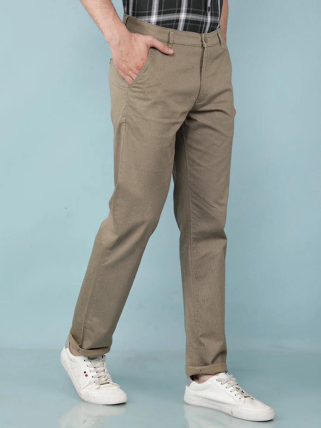 Olive Printed Chinos Straight Trousers