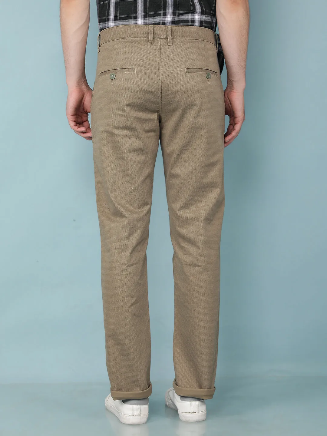 Olive Printed Chinos Straight Trousers