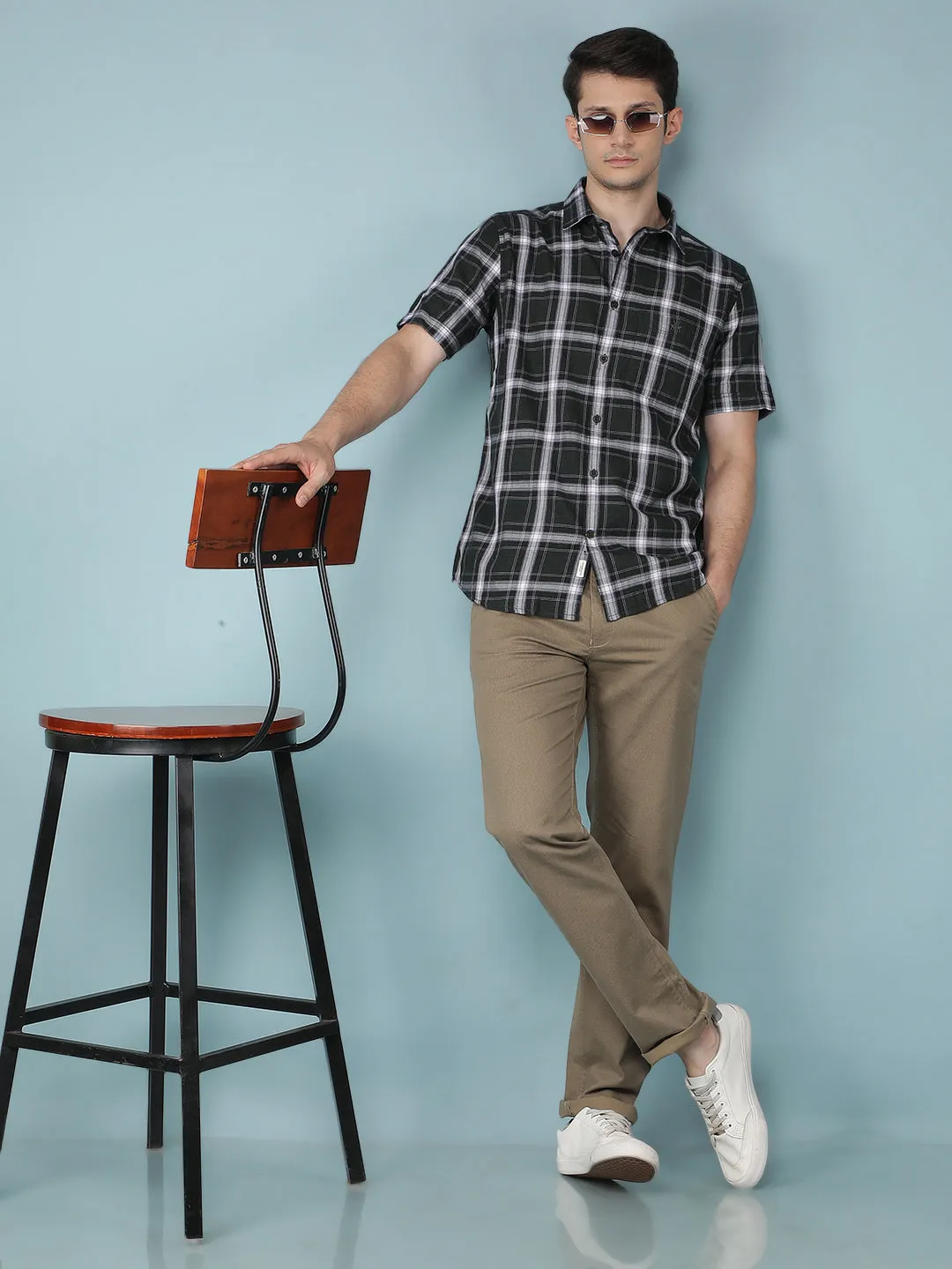 Olive Printed Chinos Straight Trousers