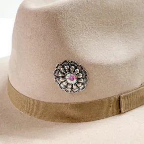 Oval Concho Hat Pin with Large Center AB Crystal in Silver Tone
