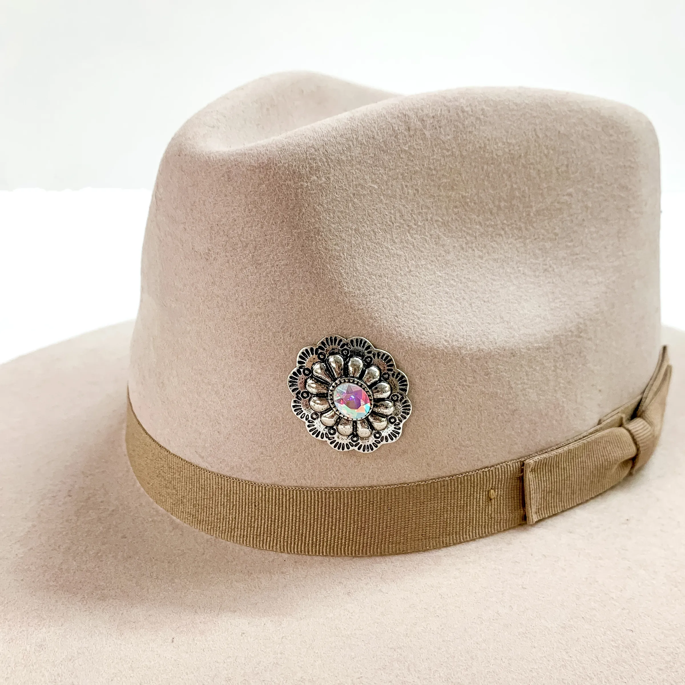 Oval Concho Hat Pin with Large Center AB Crystal in Silver Tone