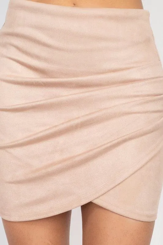 Overlapping Suede Mini Skirt