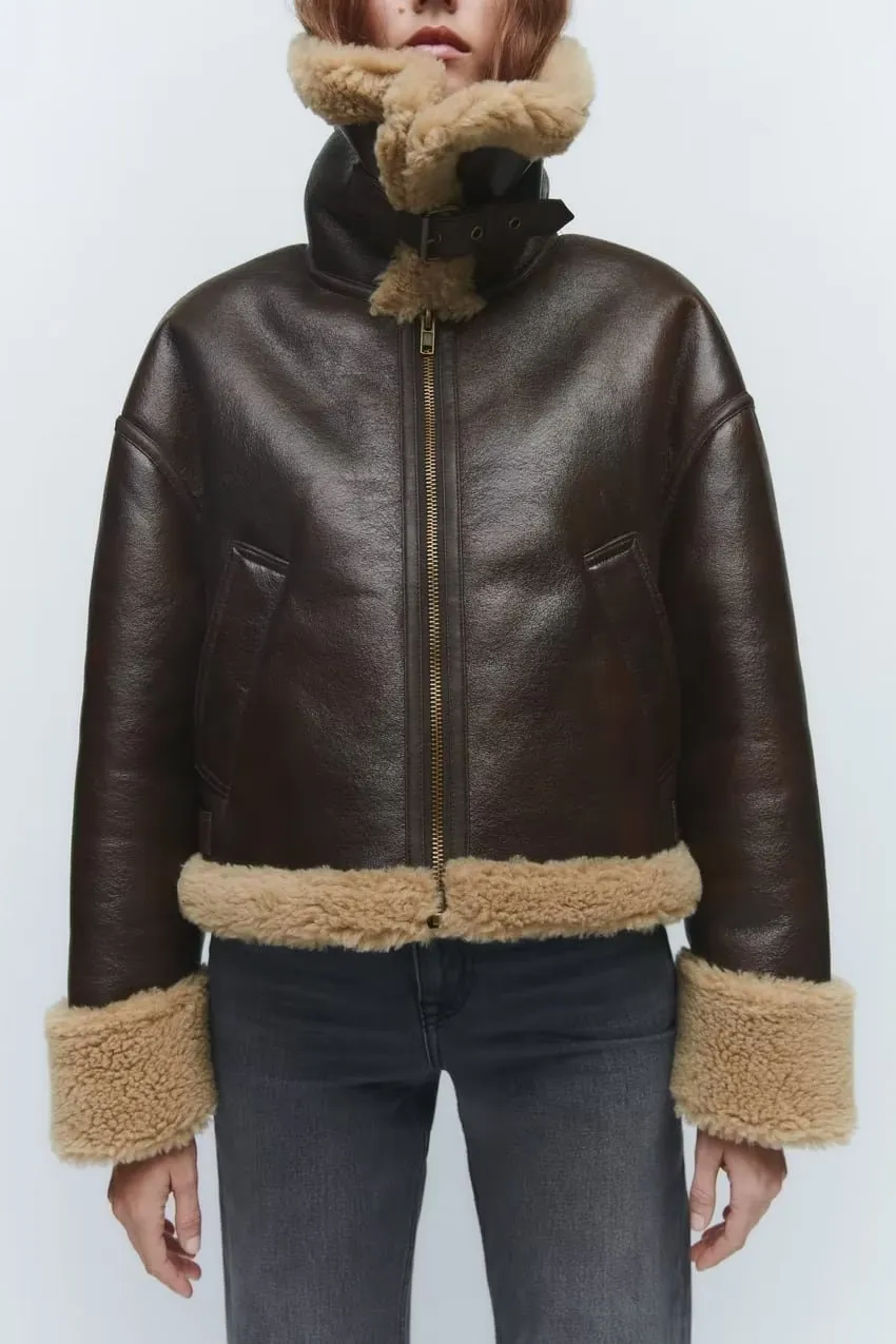 Oversized Faux Shearling-Lined Jacket