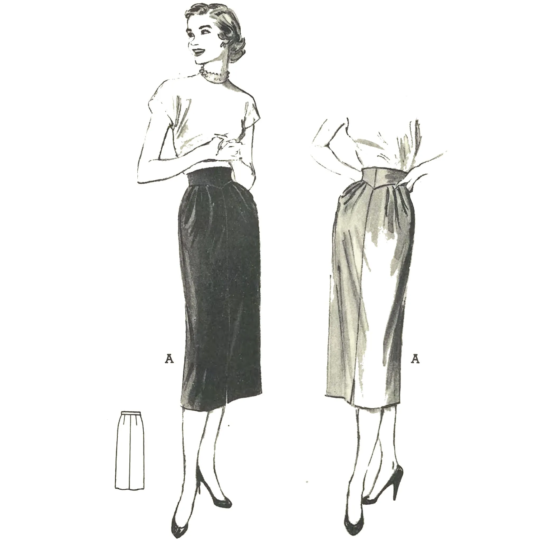 PDF - 1950s Pattern, Wiggle, Slim, Pencil Skirt -  Waist 28” (71cm) - Download