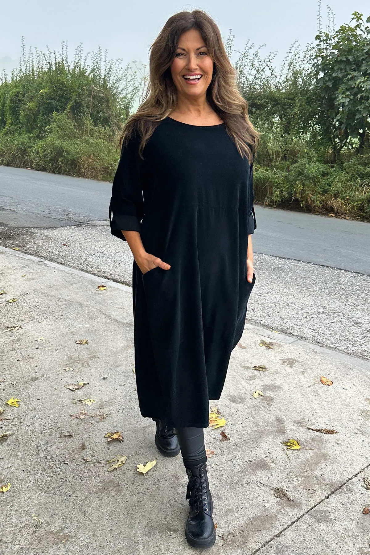 Penelope Pocket Needlecord Dress Black