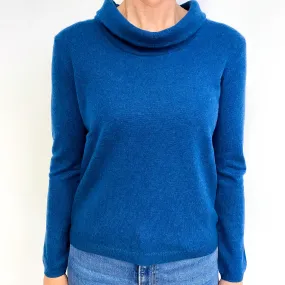 Petrol Blue Cashmere Funnel Neck Jumper Medium