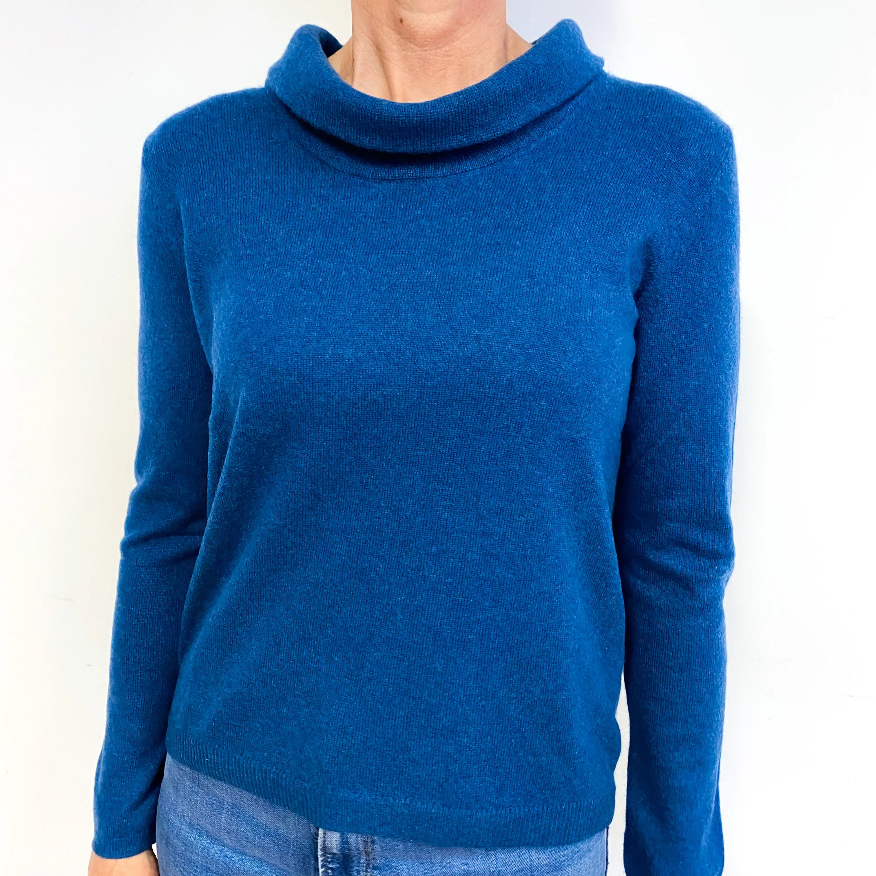 Petrol Blue Cashmere Funnel Neck Jumper Medium