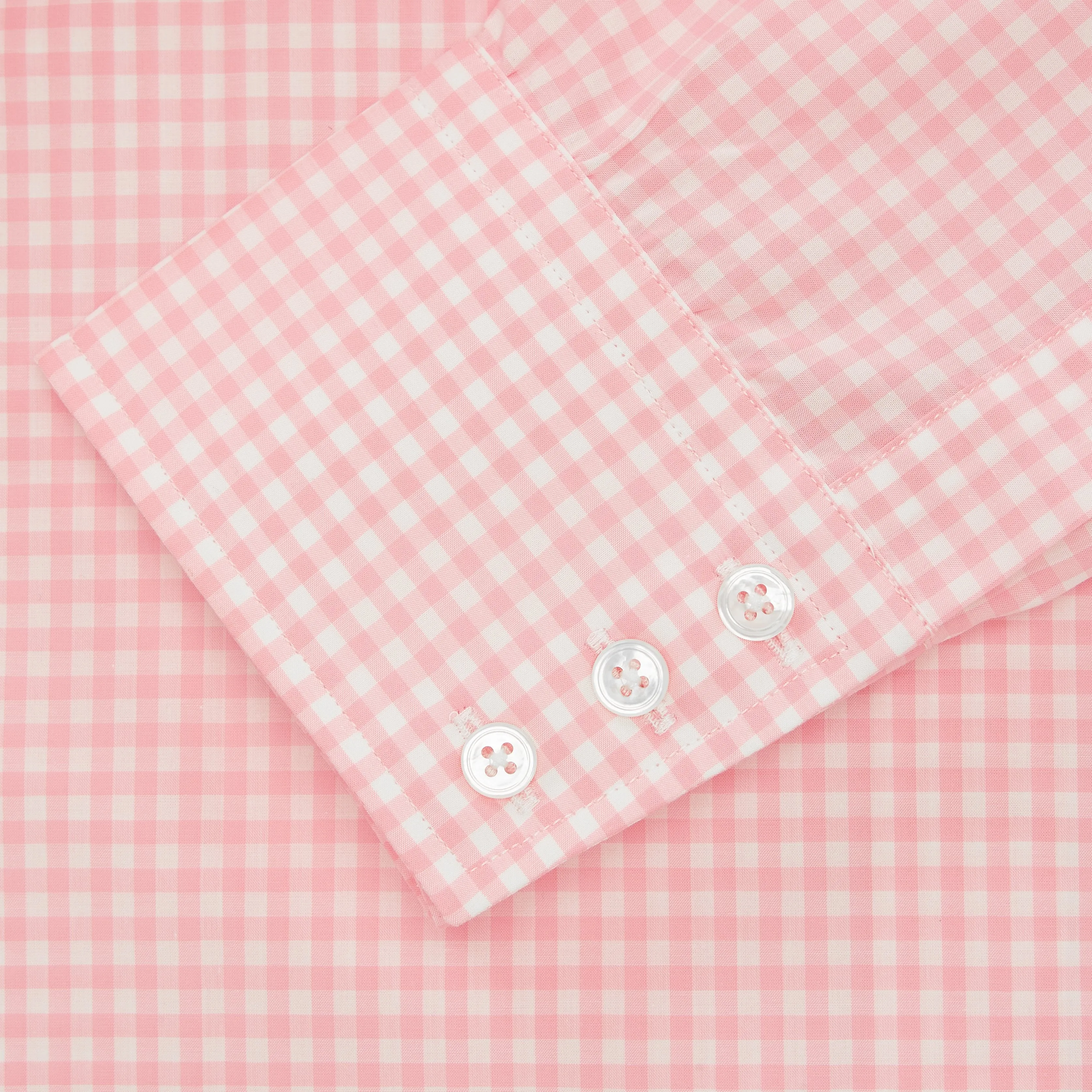 Pink & White Cotton Gingham Check Shirt with T&A Collar and 3-Button Cuffs