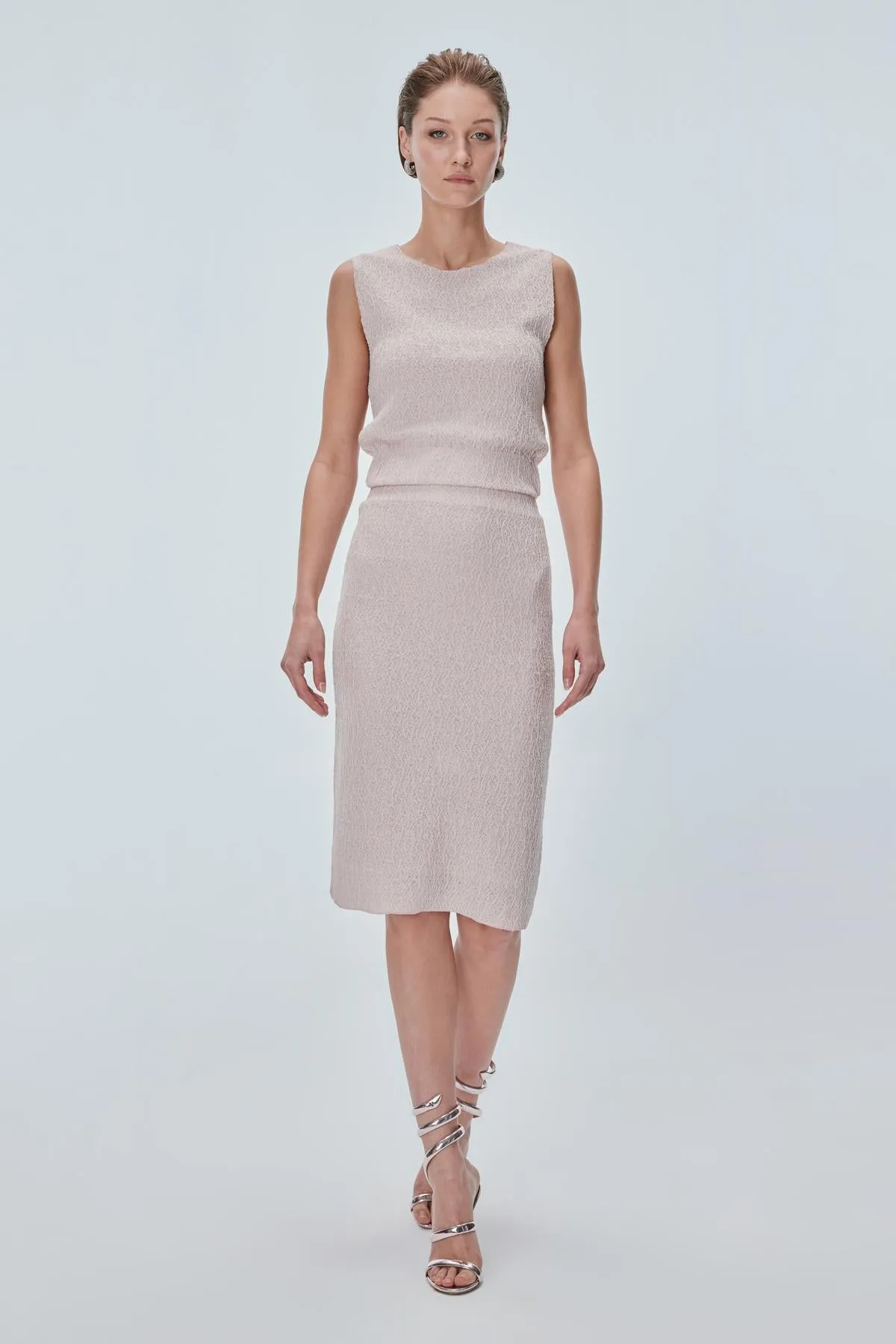 Pink Pencil Skirt with Elasticated Waist Detail