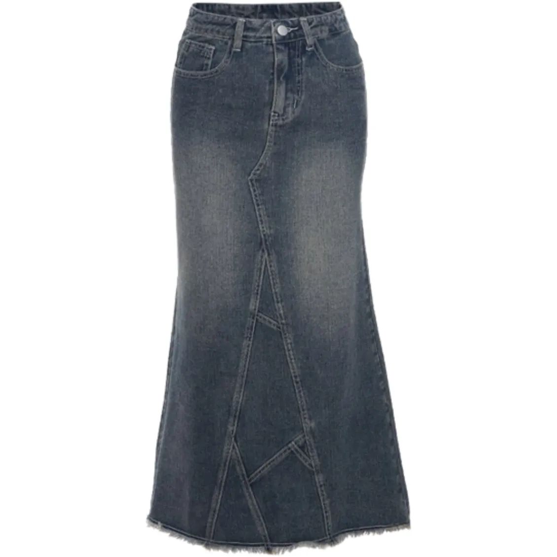 Pleated Ruffled Denim Skirt
