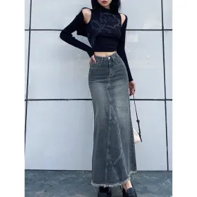 Pleated Ruffled Denim Skirt