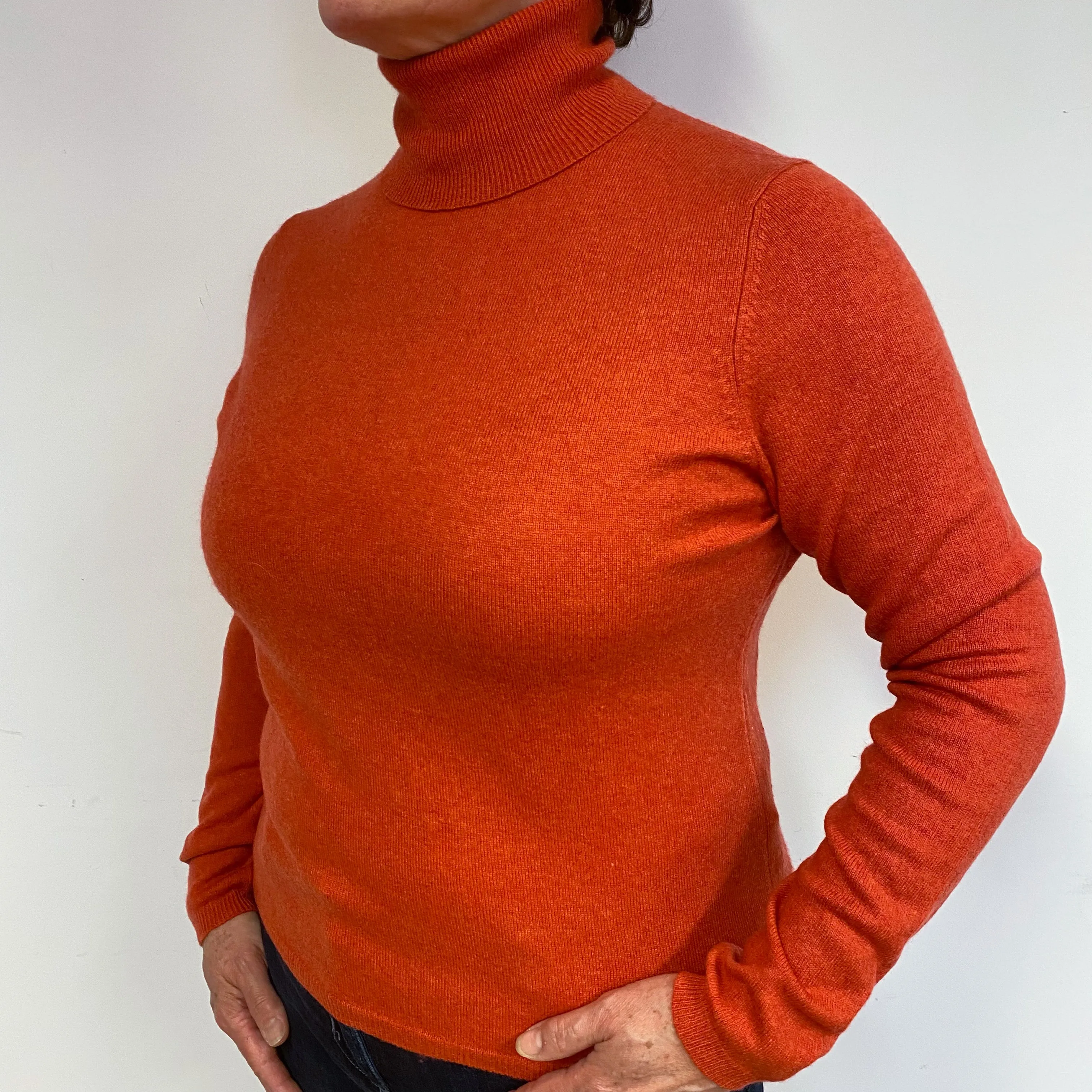Pumpkin Red Cashmere Polo Neck Jumper Large