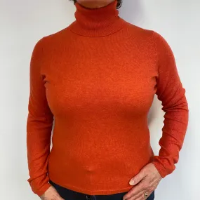 Pumpkin Red Cashmere Polo Neck Jumper Large