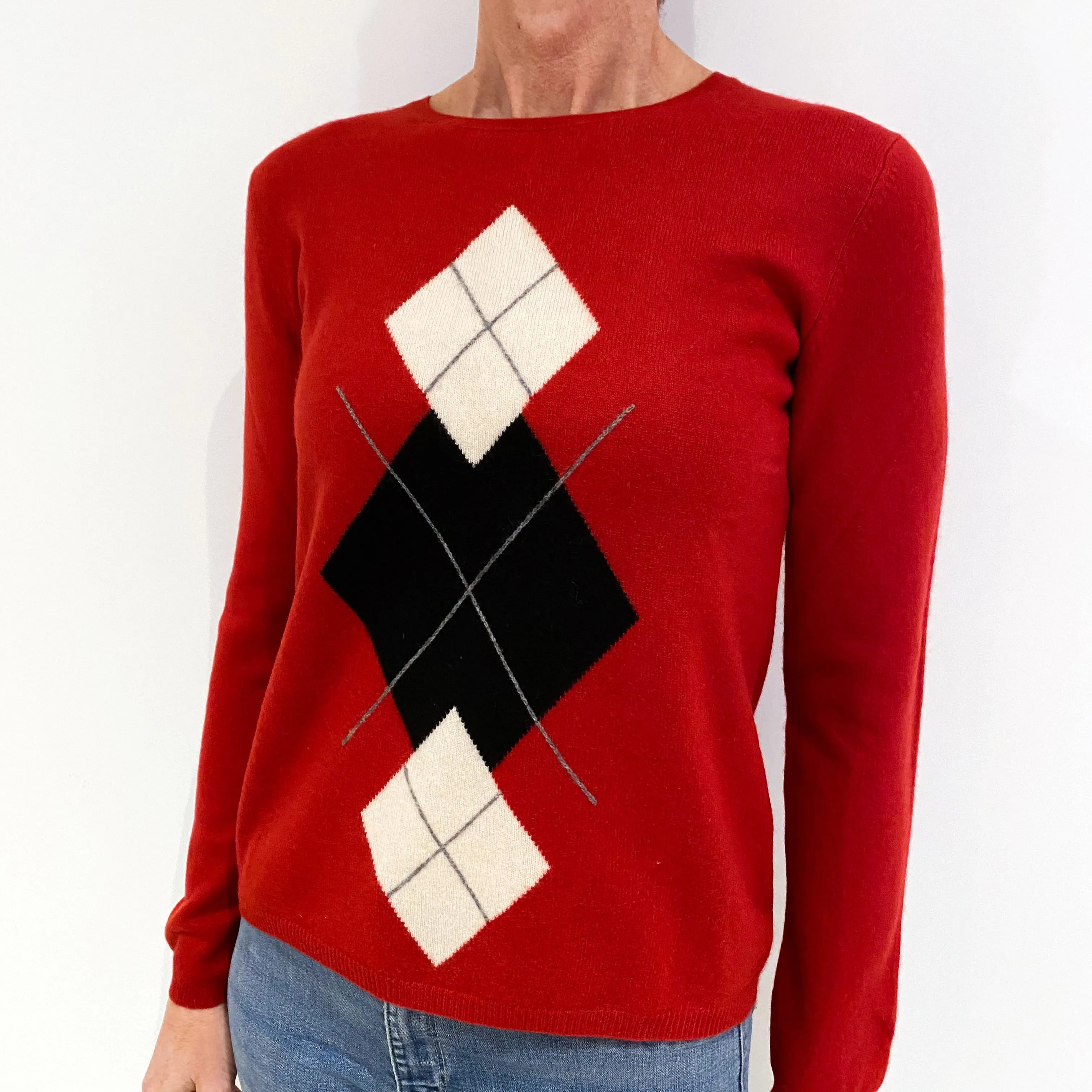 Red Diamond Cashmere Crew Neck Jumper Small