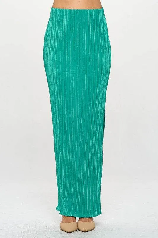 Renee C. Formal Plisse Maxi Skirt with Slit