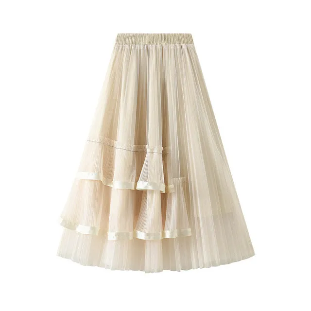 Rhinestone High Waisted Pleated Tiered Skirt
