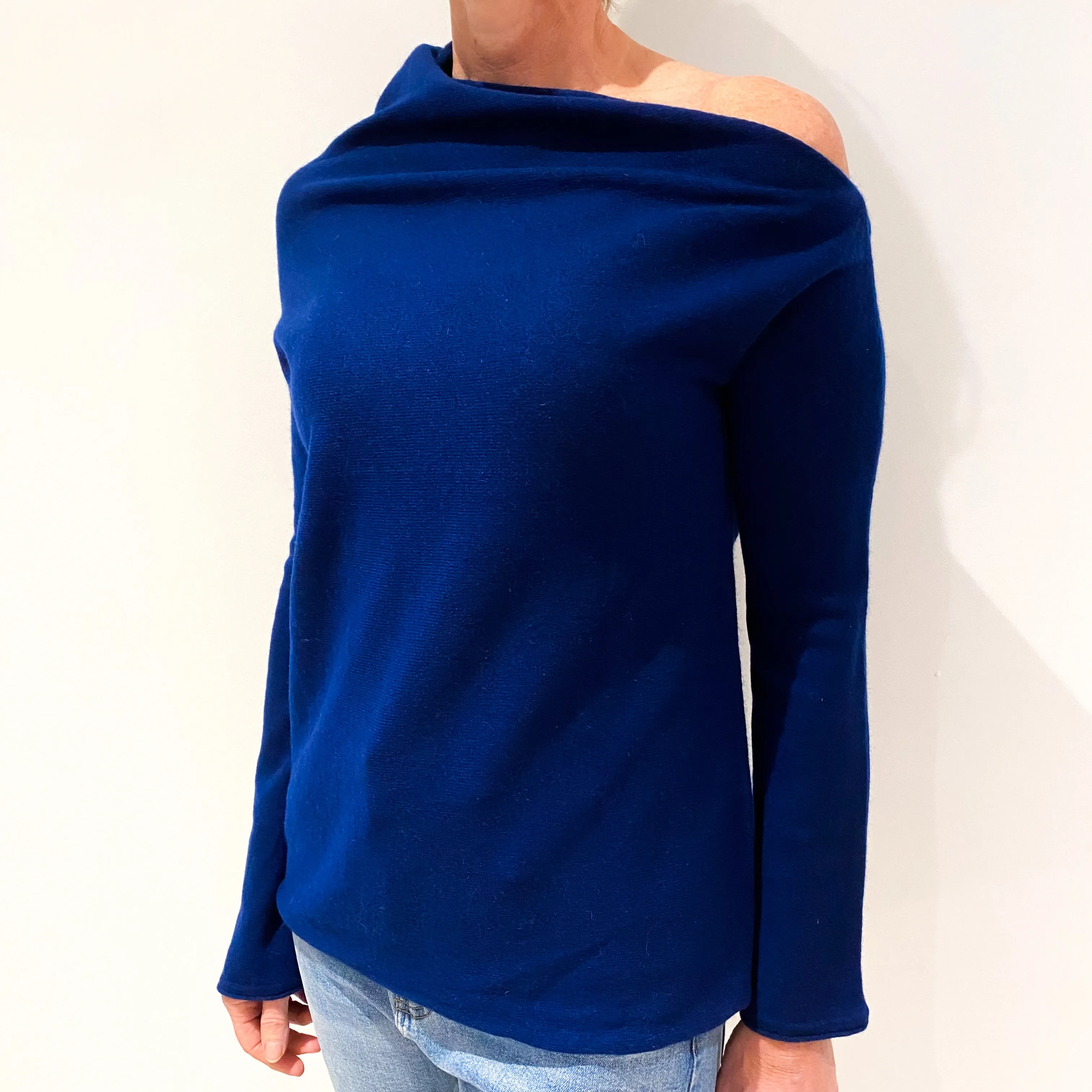 Royal Blue Cashmere Off The Shoulder Jumper Small