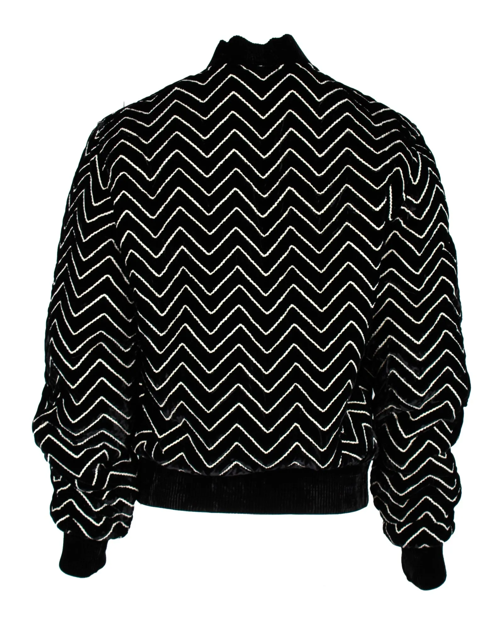 Saint Laurent Zigzag Velvet Bomber Jacket in Black Viscose