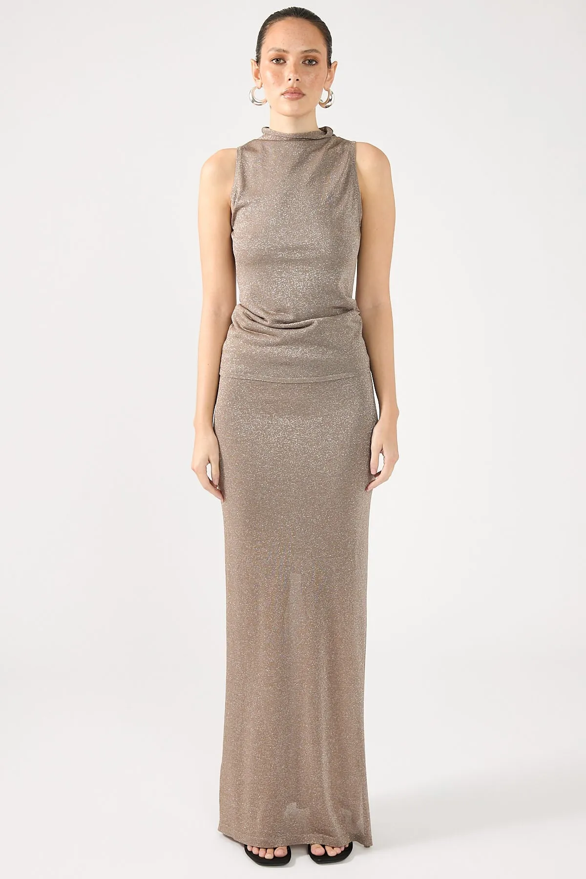 Sand Lurex Knit Maxi Skirt