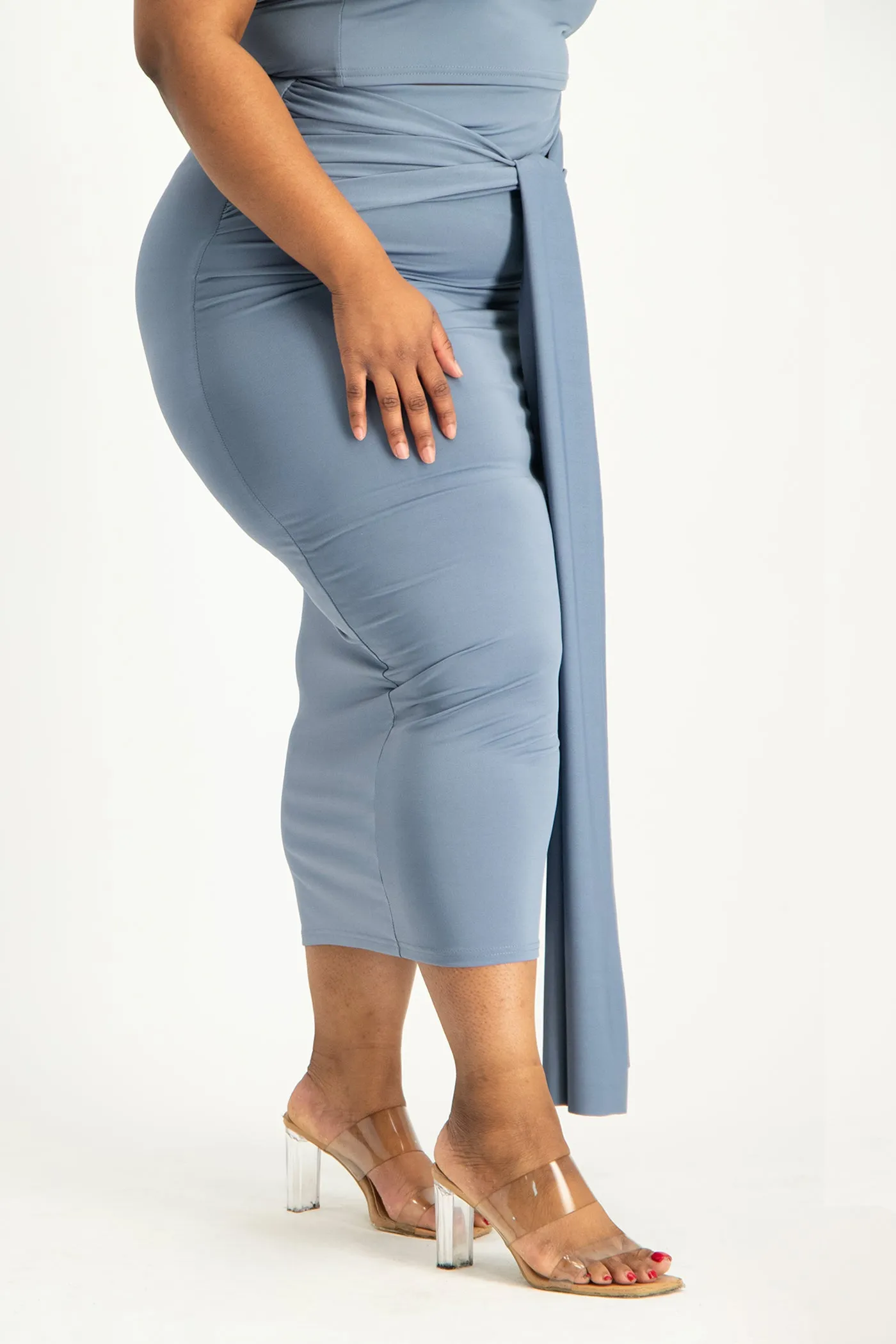 Savannah Wrap Tie Detail Skirt - Flintstone