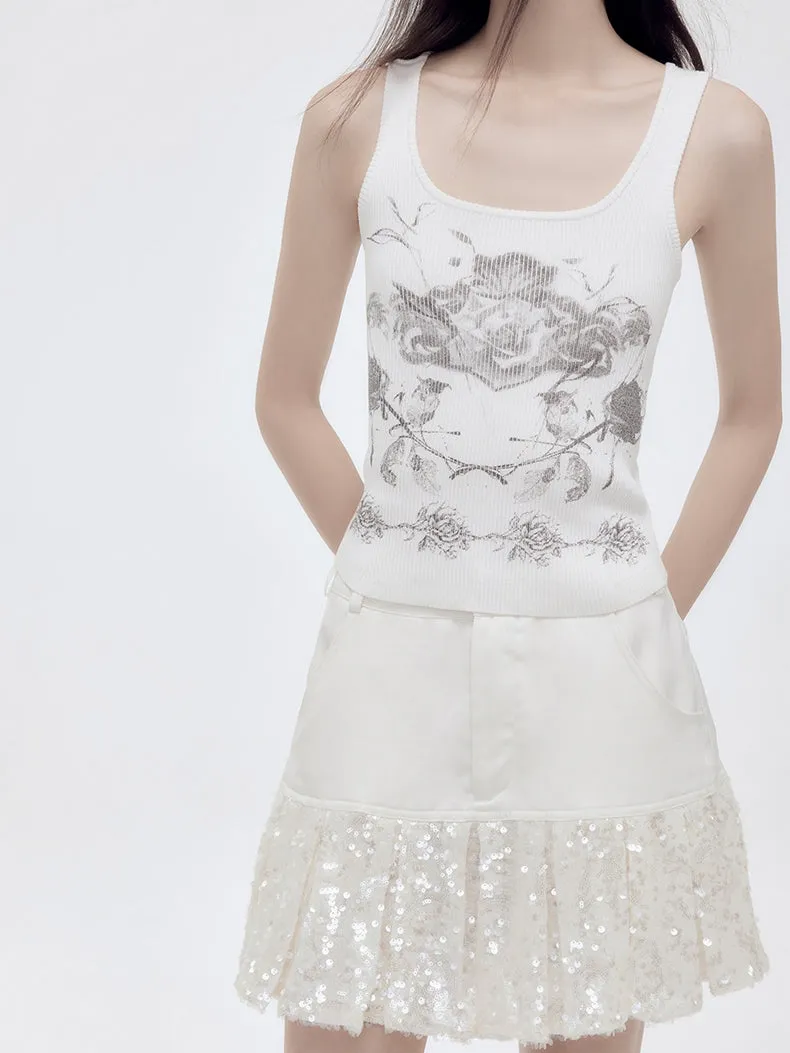 Sequin Pleats Glossy Mini-Skirt