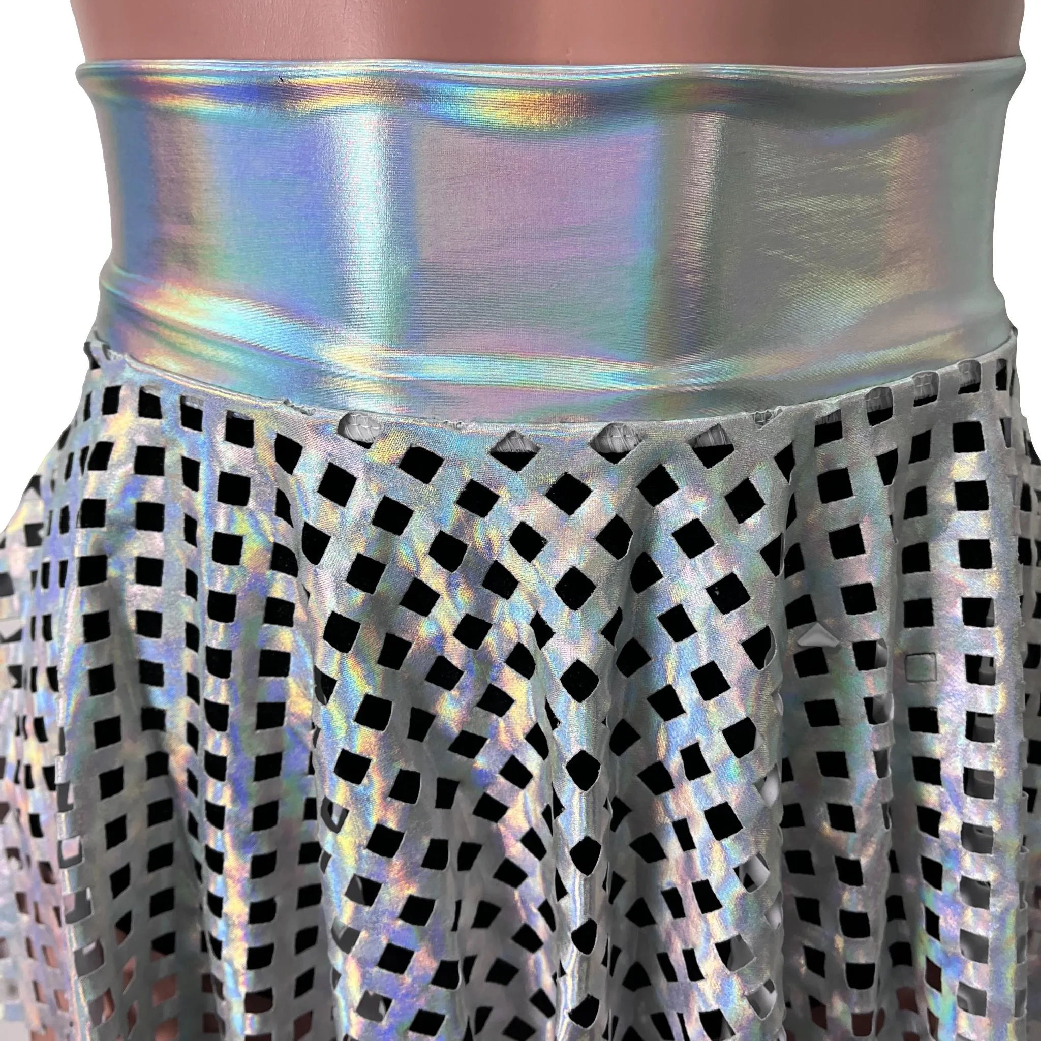 Skater Skirt - Opal Diamond Cutout Holographic Iridescent