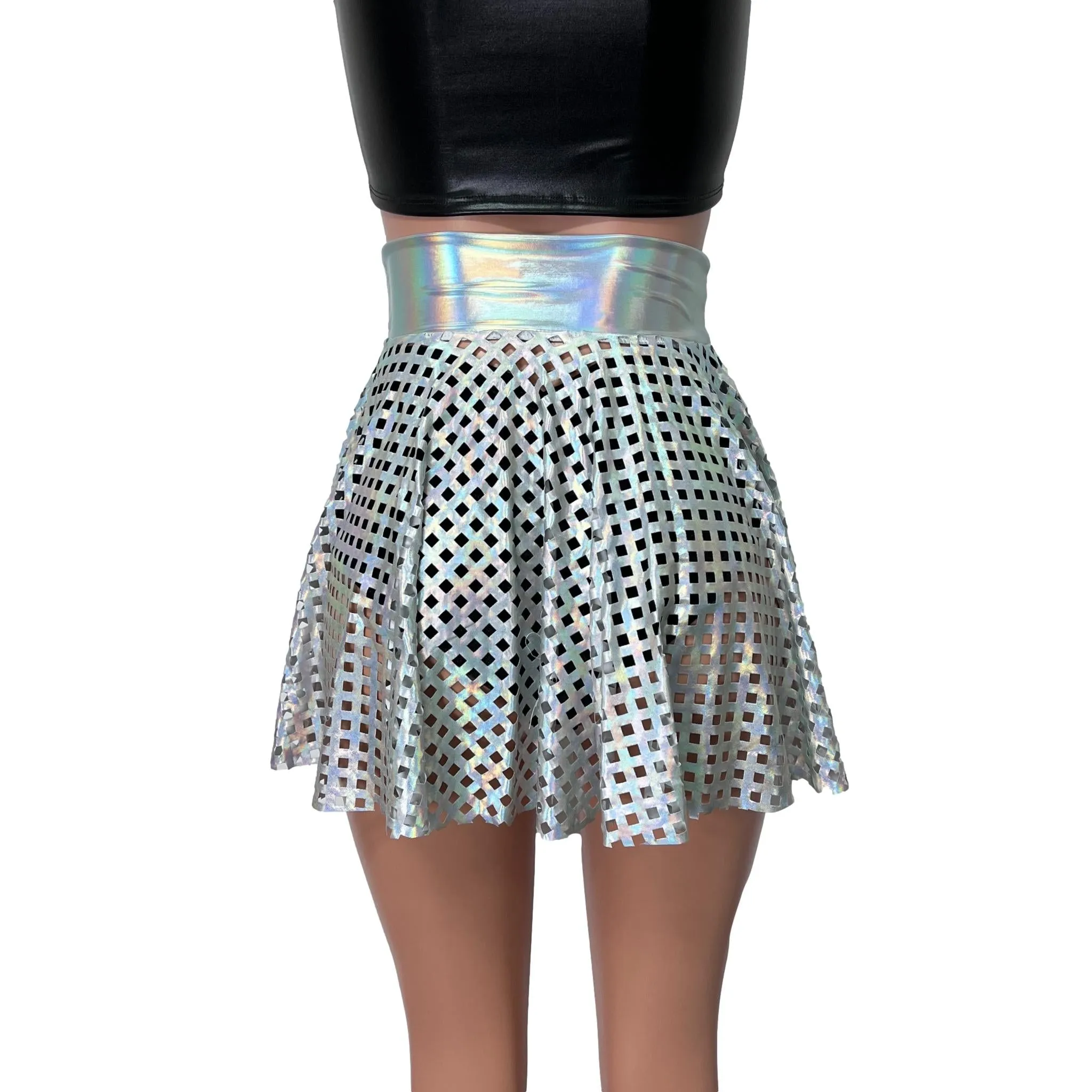 Skater Skirt - Opal Diamond Cutout Holographic Iridescent