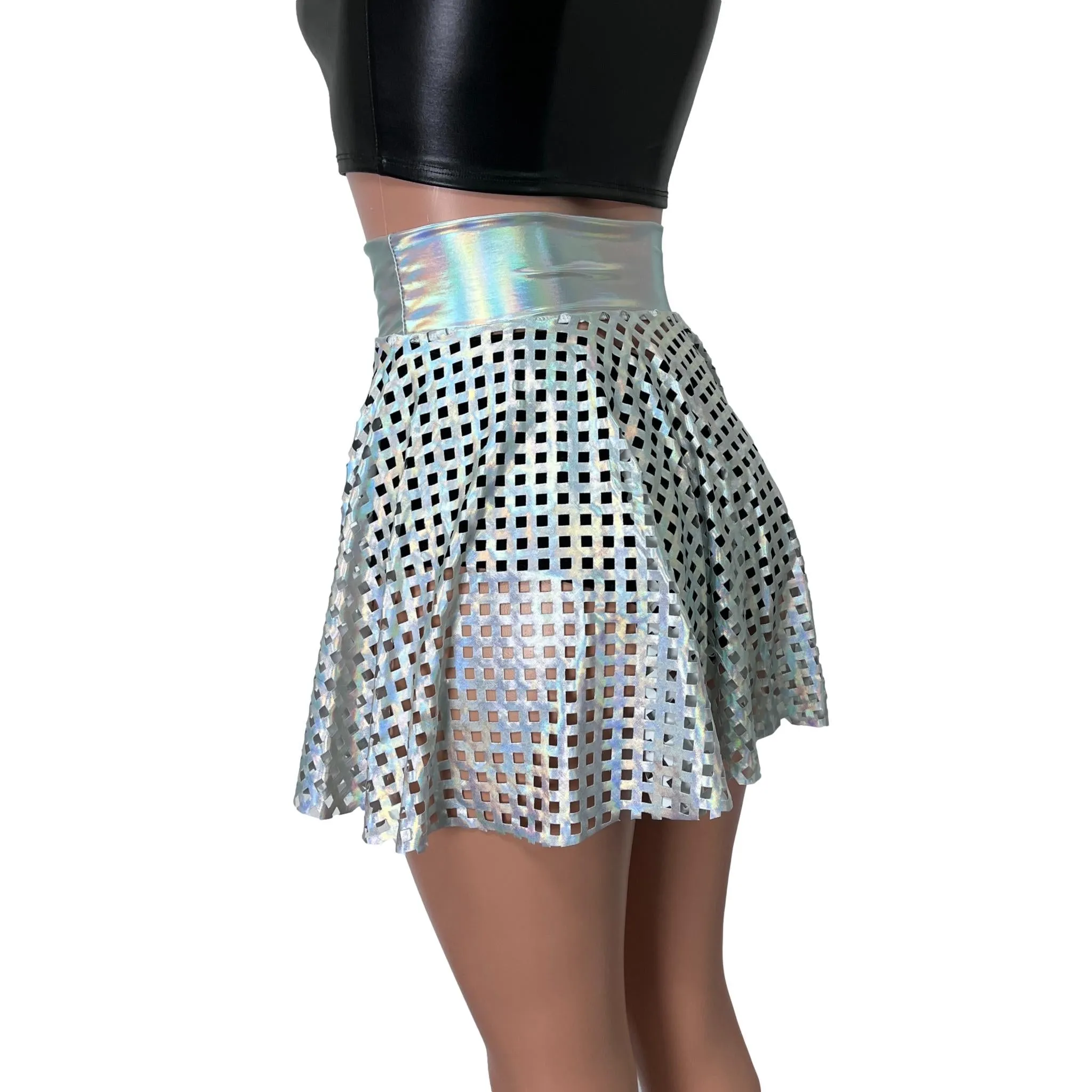 Skater Skirt - Opal Diamond Cutout Holographic Iridescent