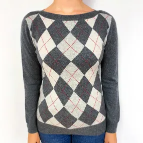 Slate Grey Argyle Cashmere Boat Neck Jumper Small