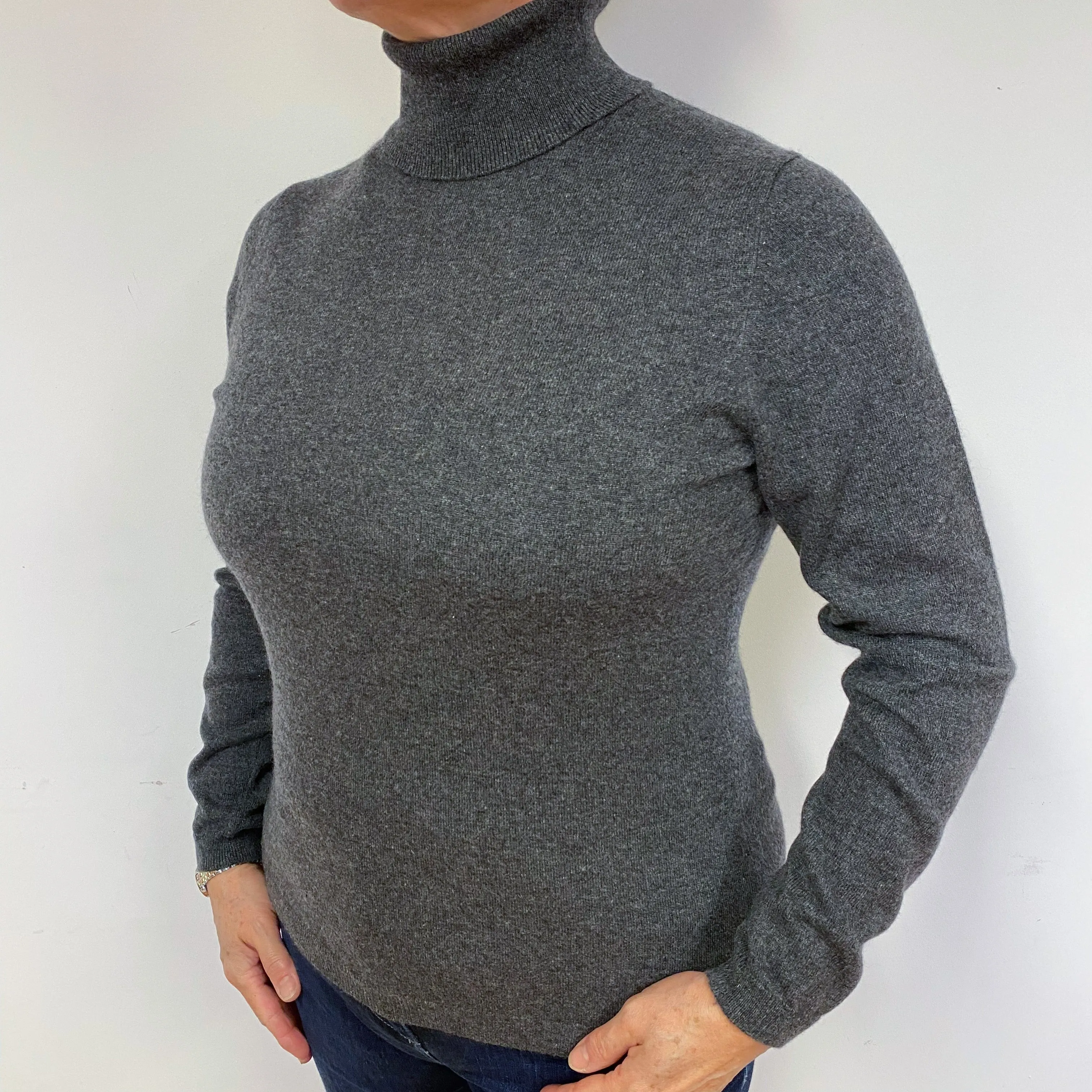 Slate Grey Cashmere Polo Neck Jumper Large