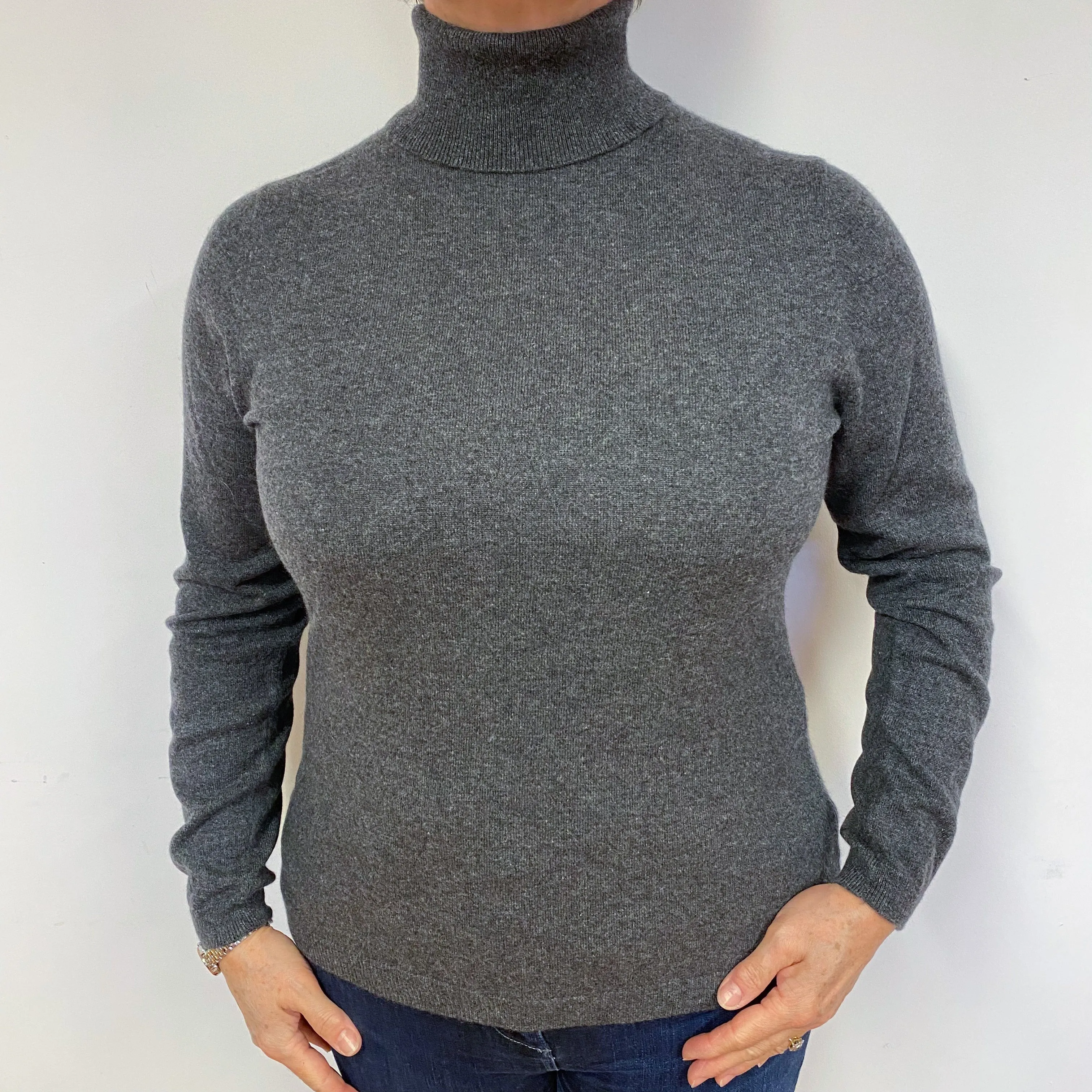 Slate Grey Cashmere Polo Neck Jumper Large