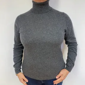Slate Grey Cashmere Polo Neck Jumper Large