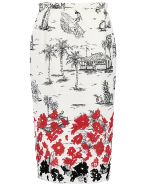 Slim Print Faille Beaded Skirt
