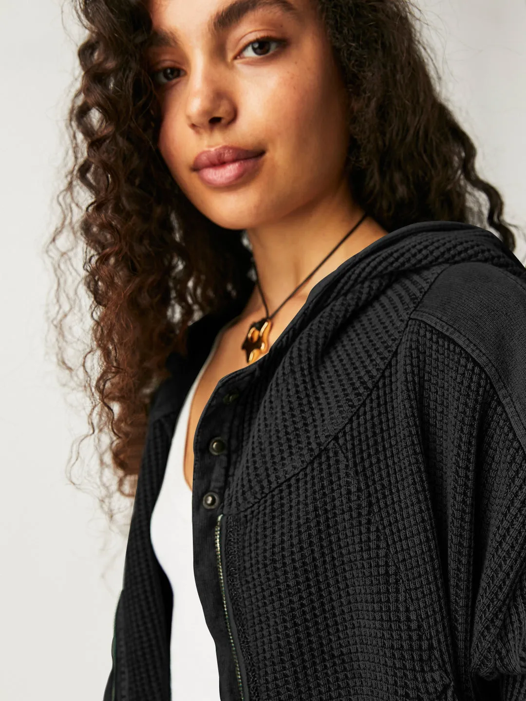 Stand Collar Patchwork Hooded Cardigan
