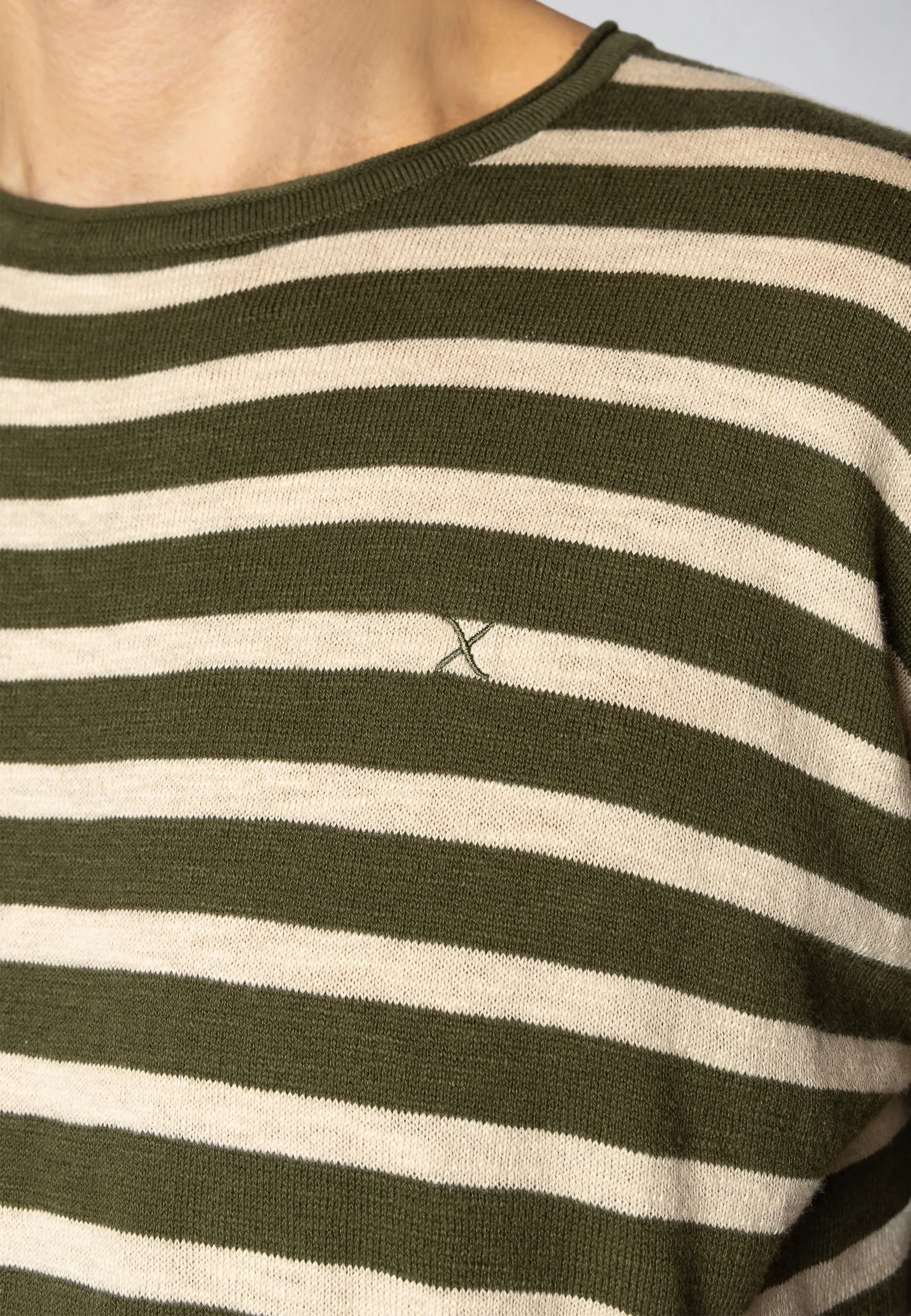 Thomas stripe knitted t-shirt - Army/Ecru striped