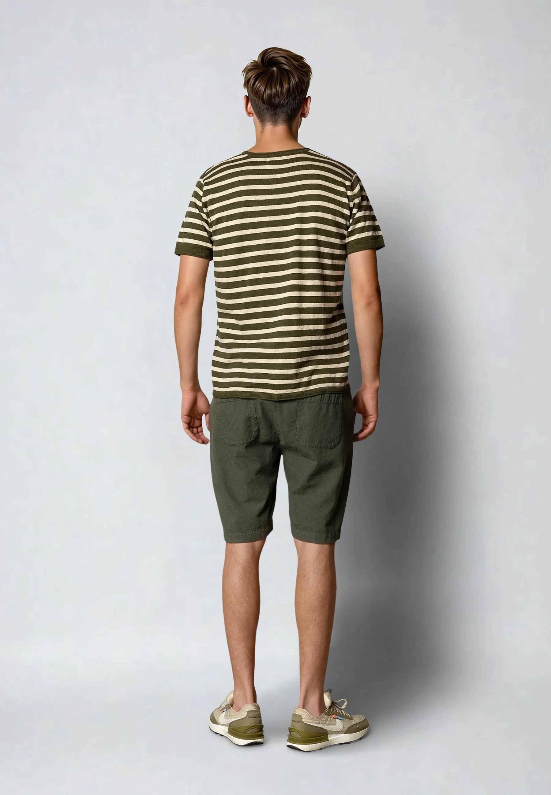 Thomas stripe knitted t-shirt - Army/Ecru striped