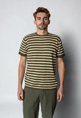 Thomas stripe knitted t-shirt - Army/Ecru striped