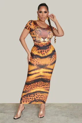 Tiger Print Crop Top & Skirt set