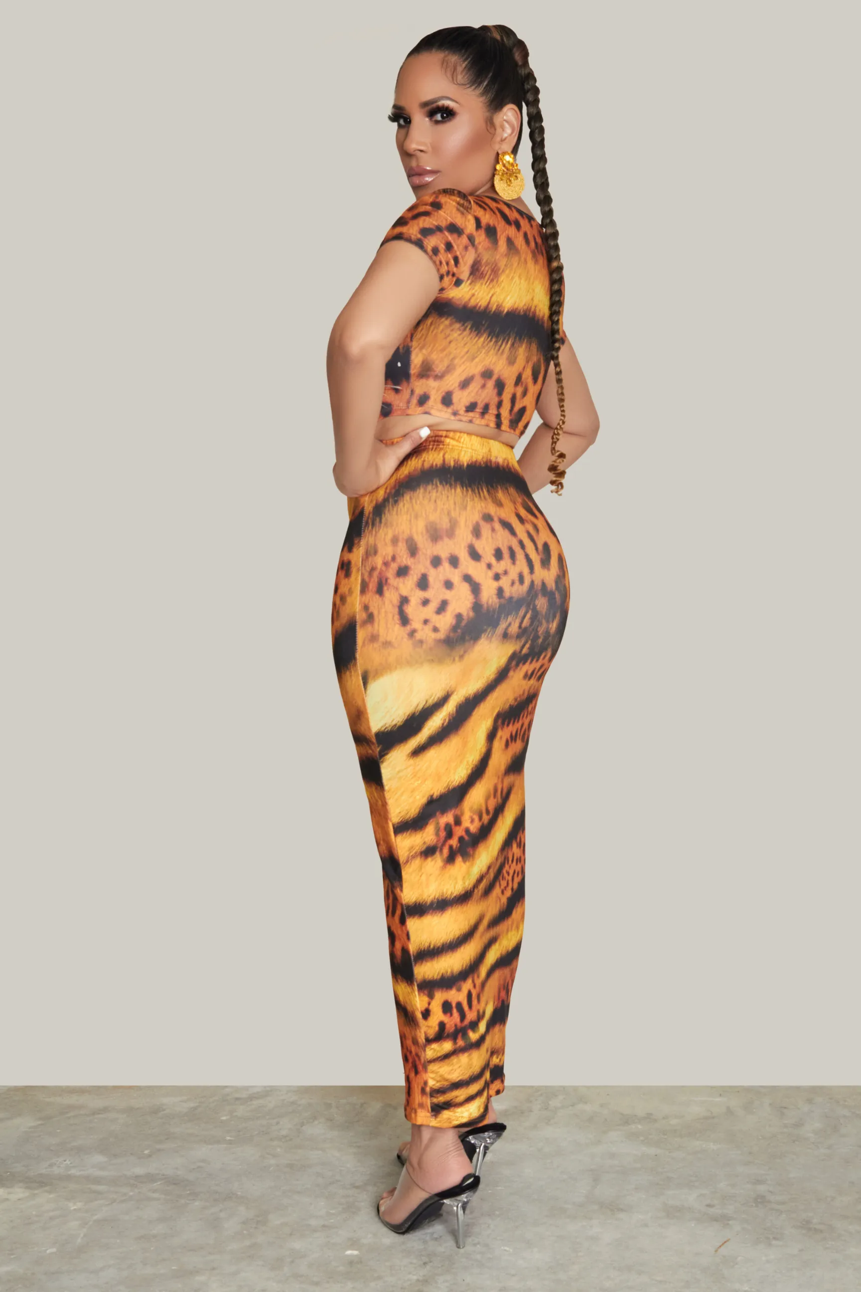 Tiger Print Crop Top & Skirt set
