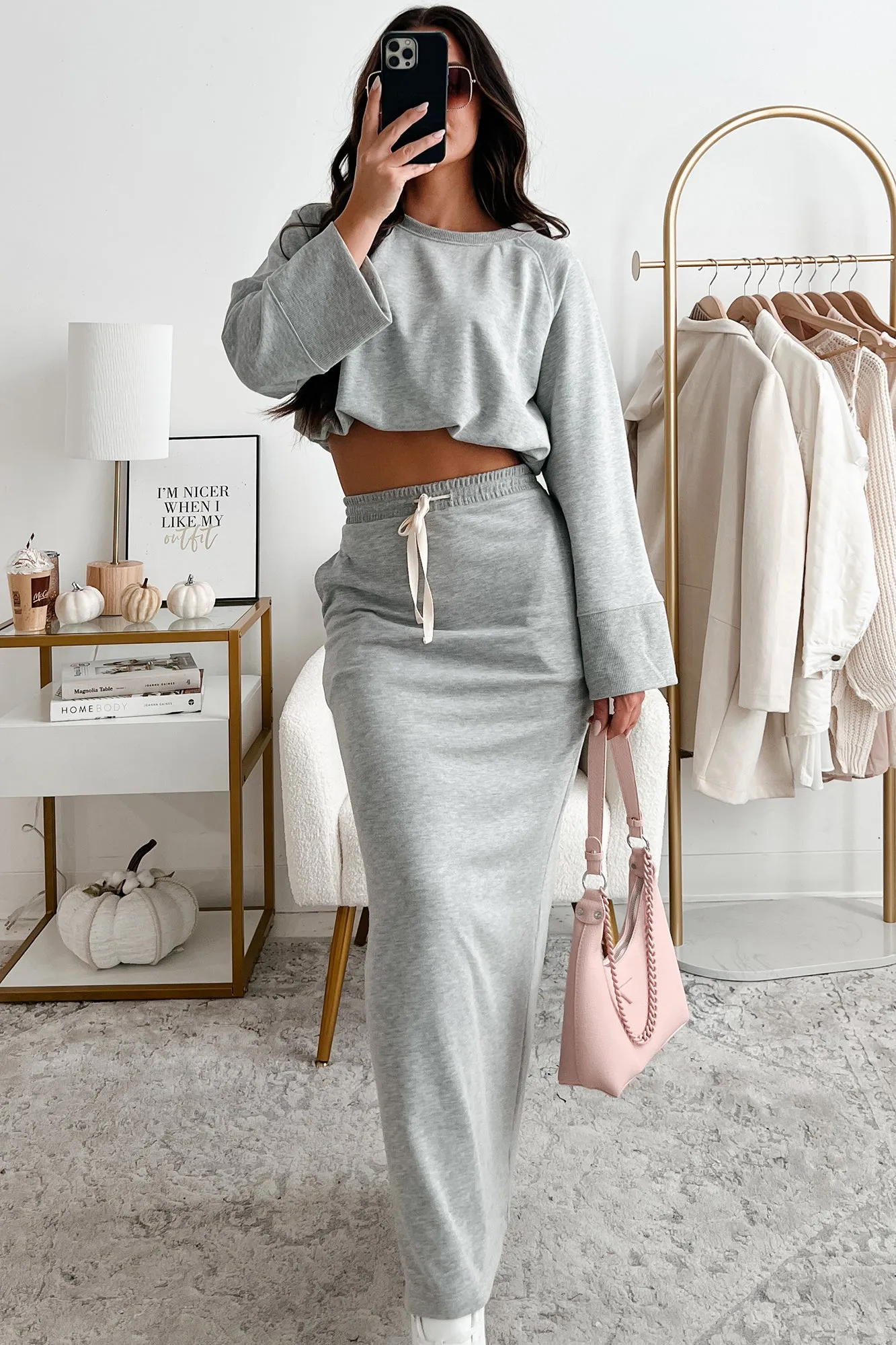 Times Like These Bubble Hem Crop Top (Heather Grey)