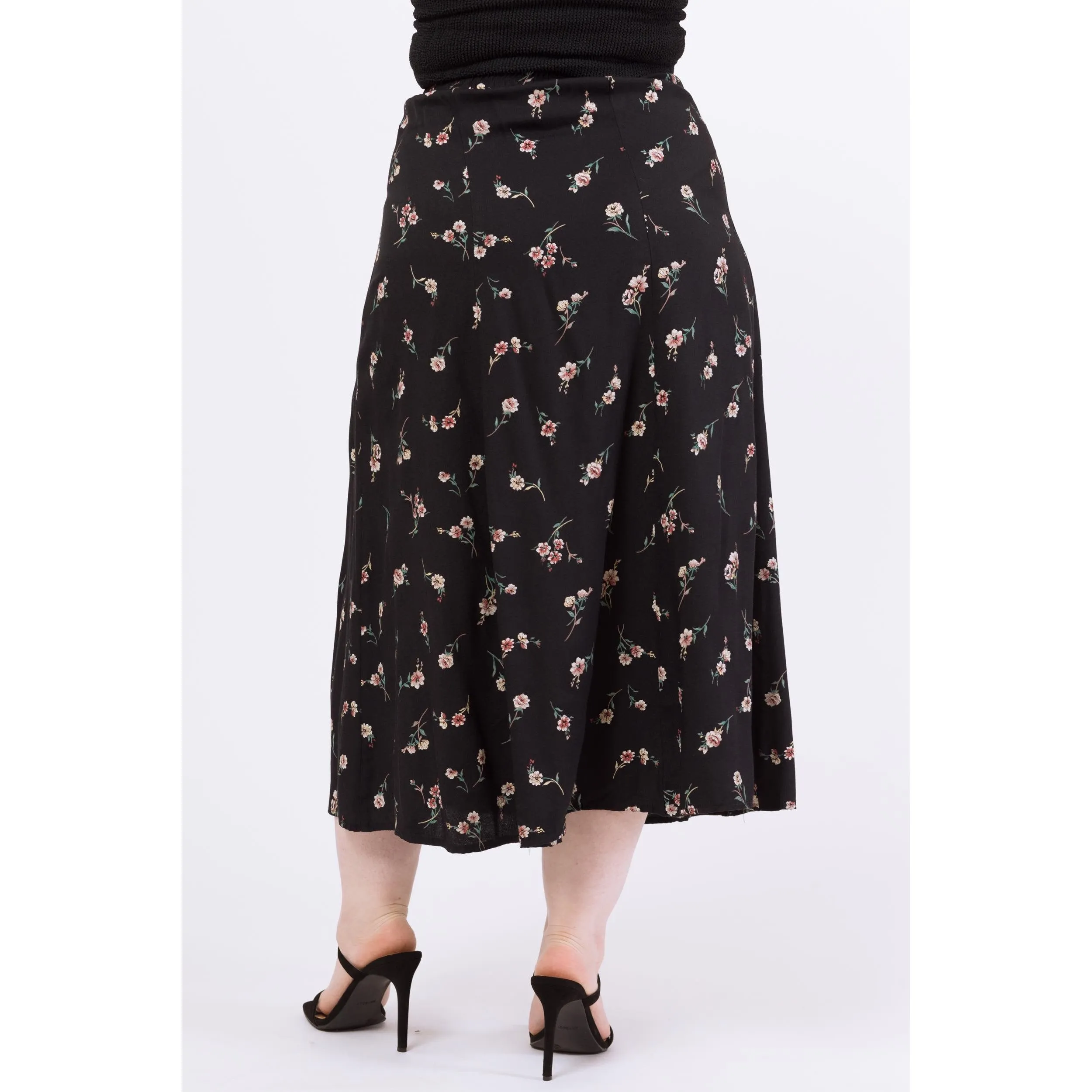 Vintage 90s Black Floral Maxi Skirt - Medium, 28"-32"