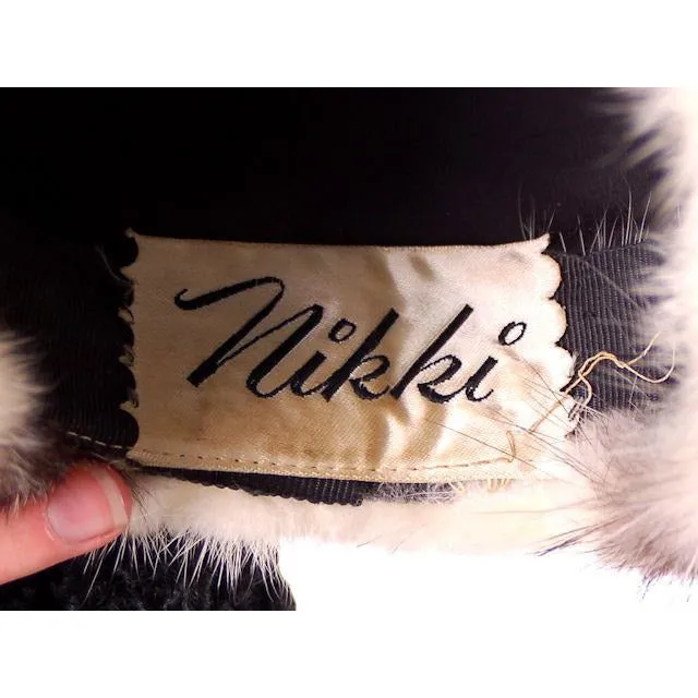 Vintage Ladies Coat Black Persian Lamb Mink Silver Mink Trim & Hat 1950s